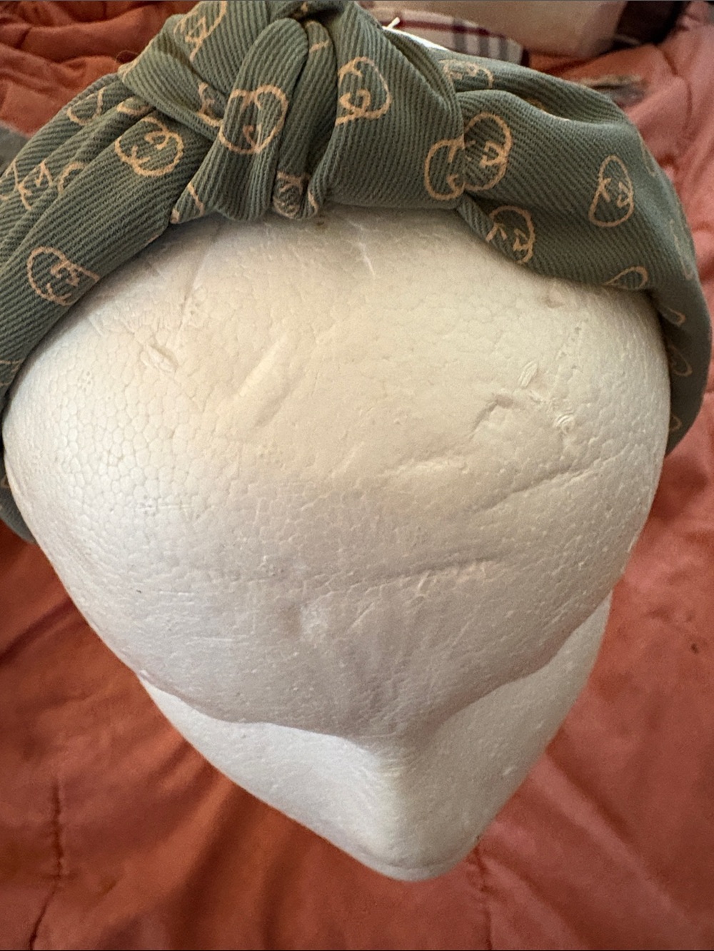 Knot Headband in Sage Green with Beige Logo Motif - Women’s Hair Accessory